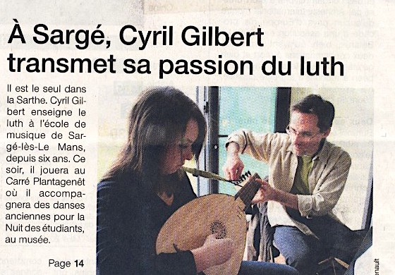 <titrevideo>article</titrevideo> : <em>Cyril Gilbert transmet sa passion du luth</em> en Une du <em>Ouest France</em>